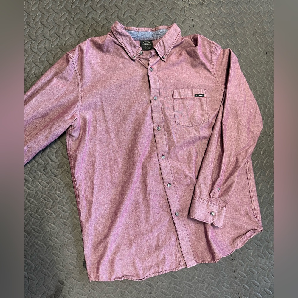 Oakley Button Up Shirt Adult‎ Large Red Cotton Casual Performance Comfort Mens
